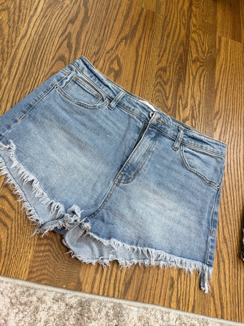 Celebrity Pink Light Blue Distressed Denim Shorts